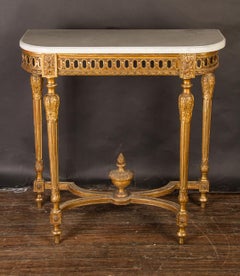 Louis XVI 19th Century Hand-Carved and Gold Leaf Marble Top Console