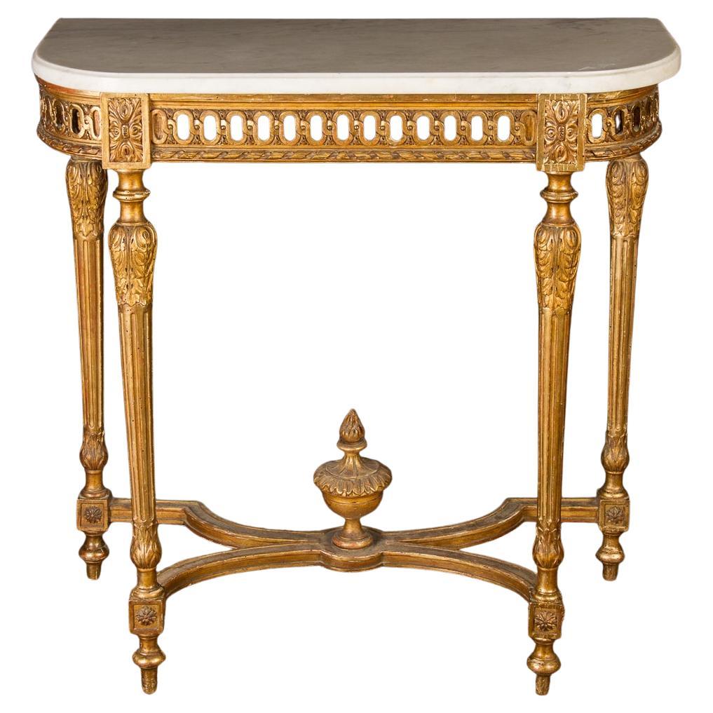 Louis XVI 19th Century Hand-Carved and Gold Leaf Marble Top Console