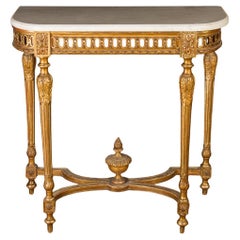 Louis XVI 19th Century Hand-Carved and Gold Leaf Marble Top Console