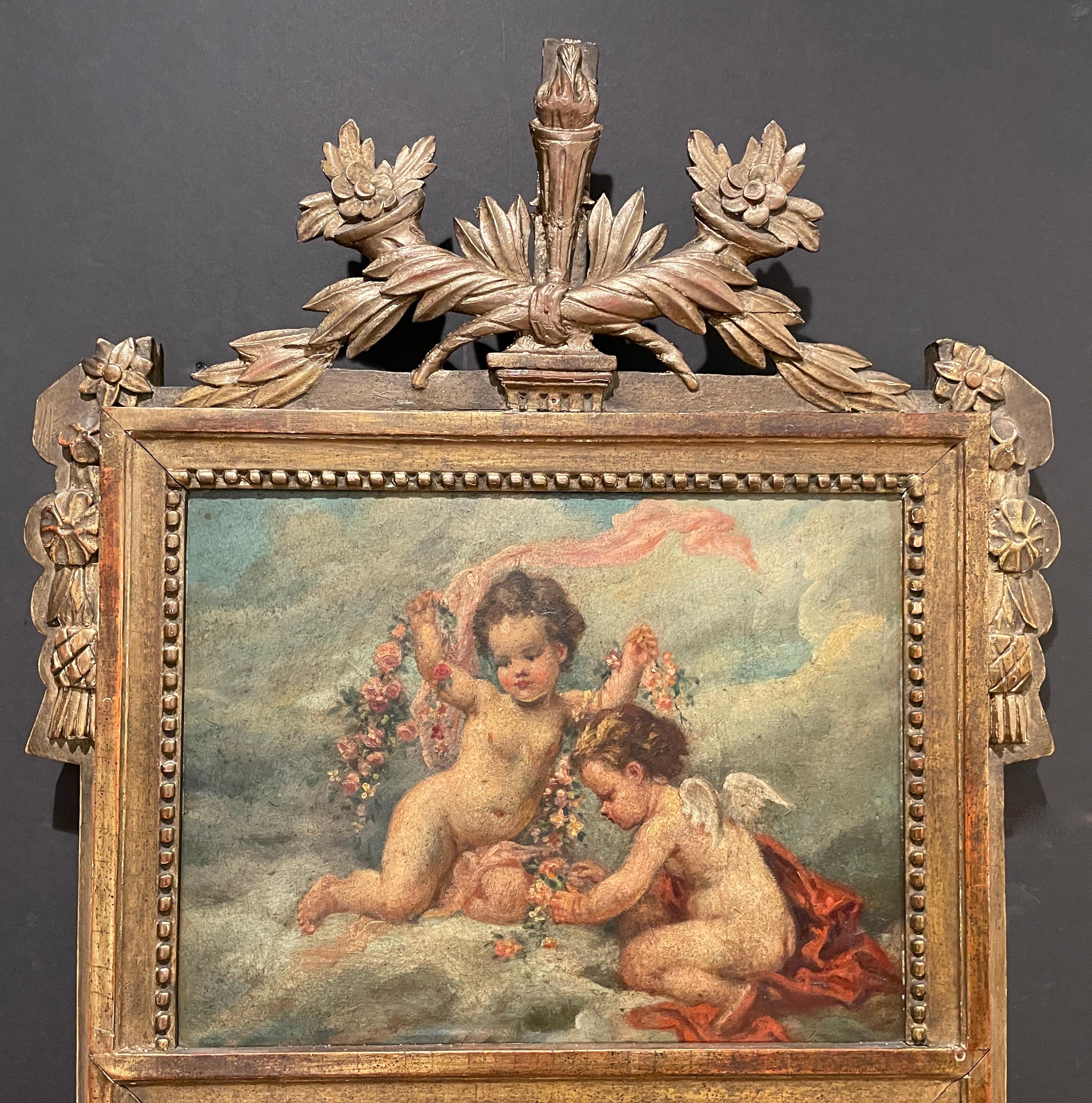 French Louis XVI 19th Century Trumeau Mirror with Putti