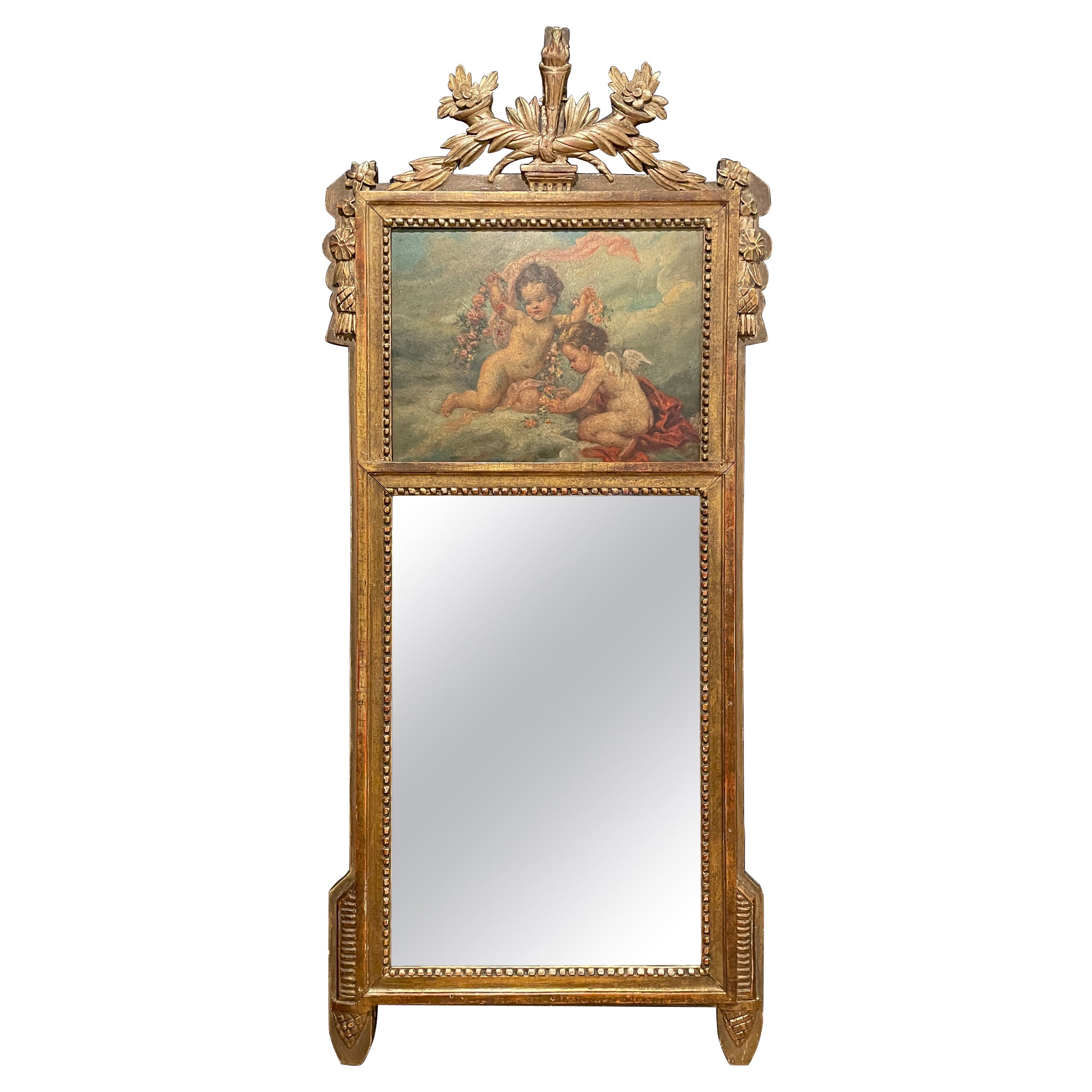 Louis XVI 19th Century Trumeau Mirror with Putti