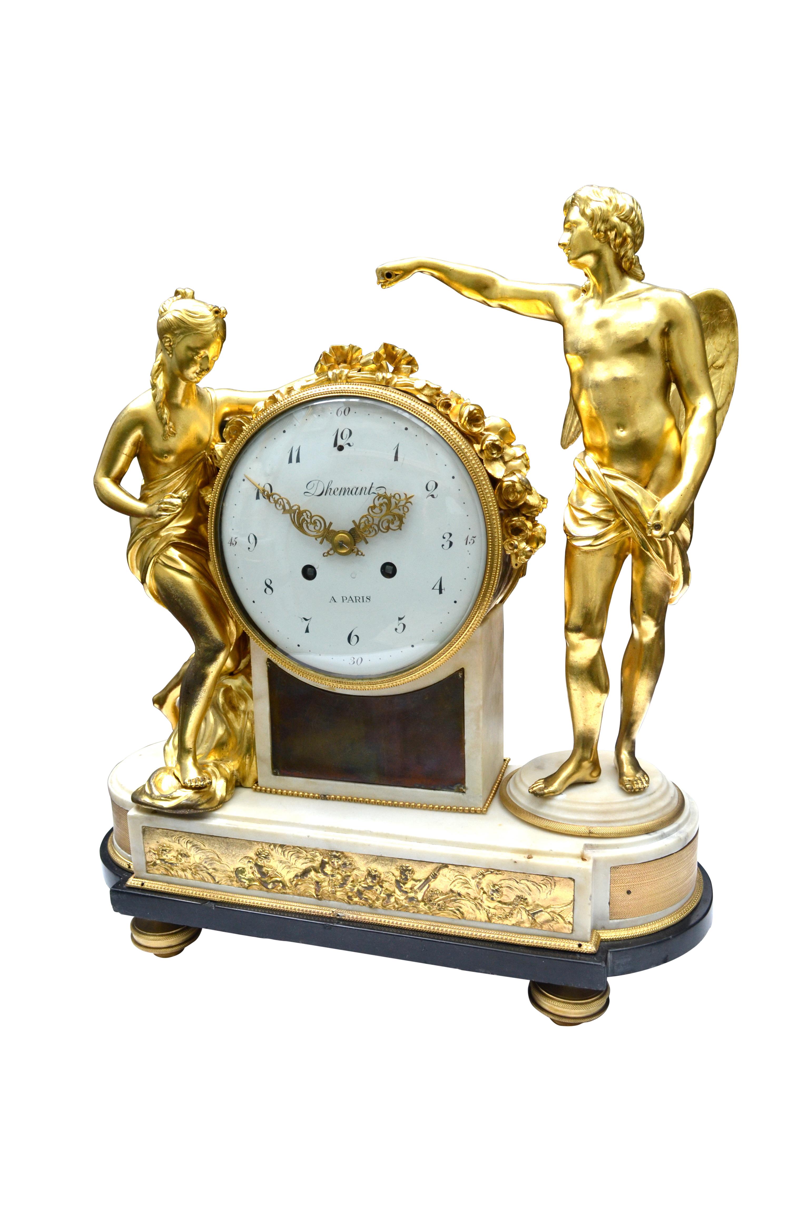 Gilt Louis XVI Allegorical Figurative Clock Depicting Venus Being Crowned by Amour For Sale