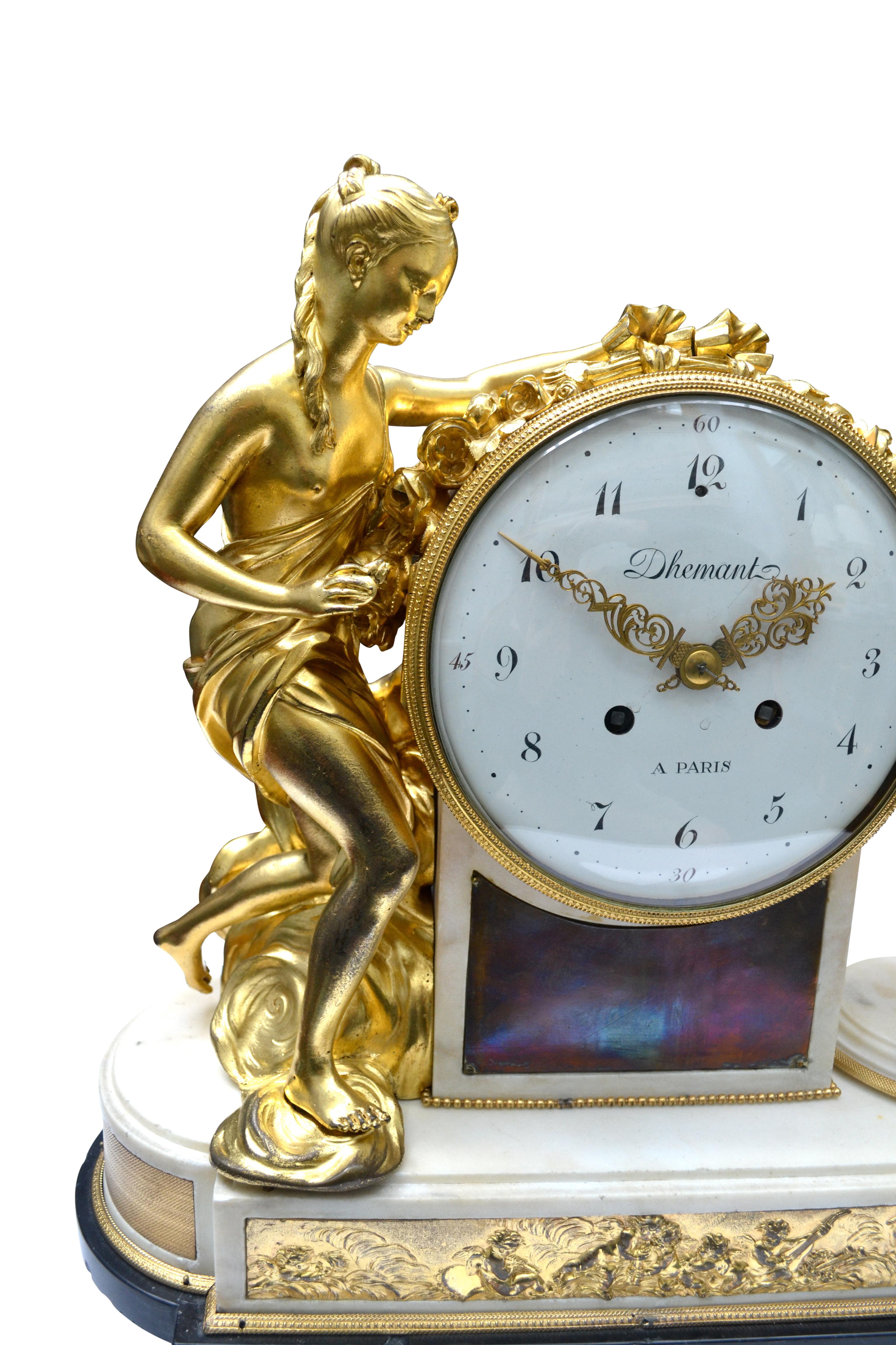 Bronze Louis XVI Allegorical Figurative Clock Depicting Venus Being Crowned by Amour For Sale