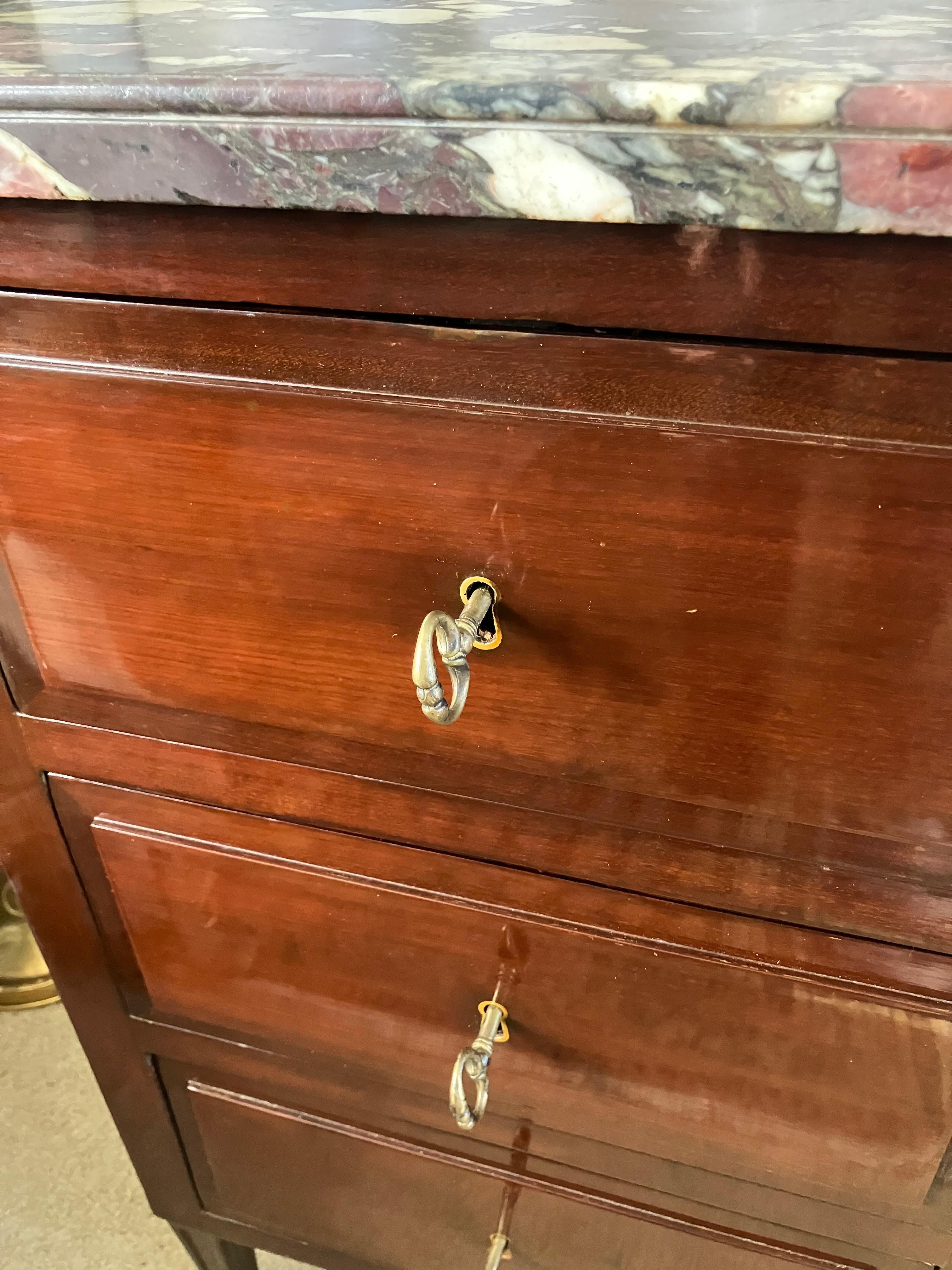 Hand-Crafted Louis XVI Amaranth Marble Top Side Table For Sale