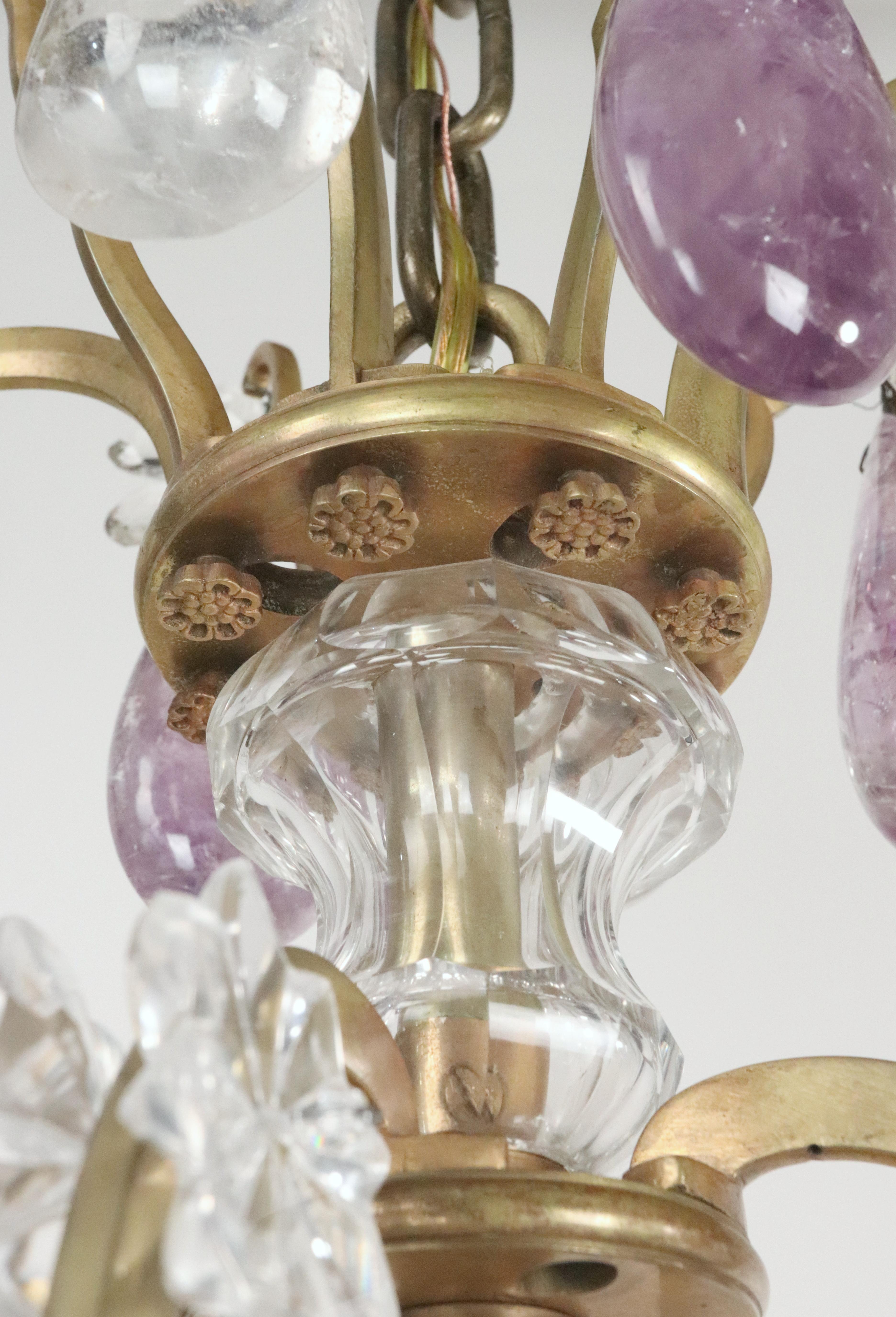 Lampadario Luigi XVI in bronzo con ametista e cristallo trasparente in vendita 6