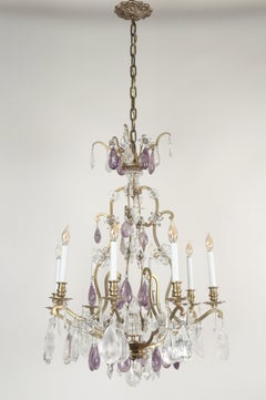 Louis XVI Amethyst Clear Rock Crystal Bronze Chandelier