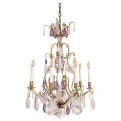 Louis XVI Amethyst & klarer Kristall Bronze Kronleuchter