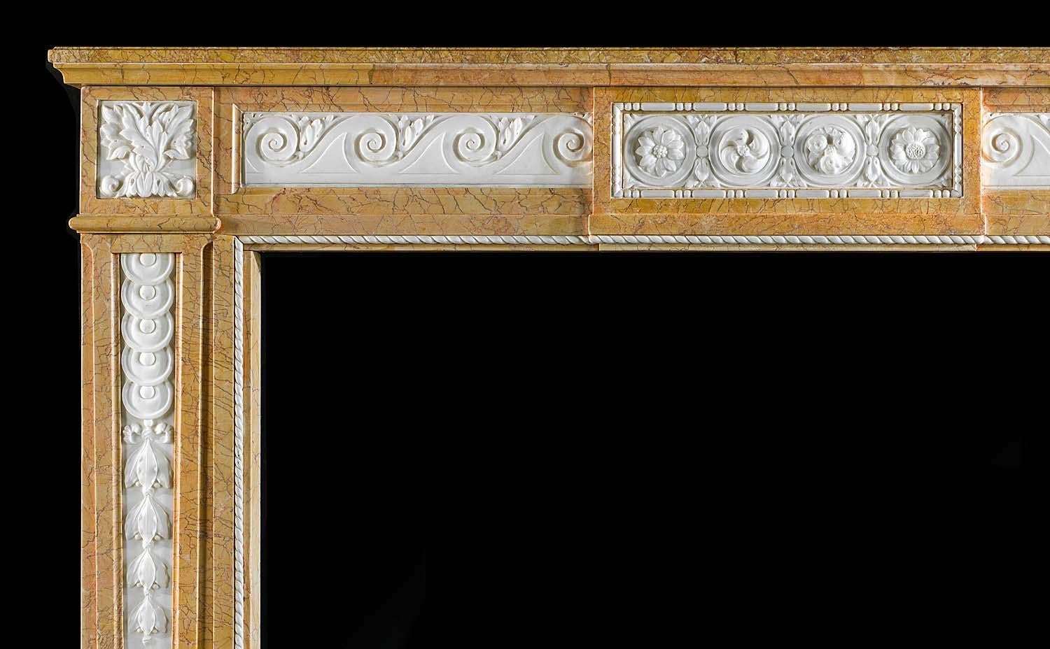 Louis XVI Antique Chimneypiece Carved in Statuary and Crema Valencua Marble