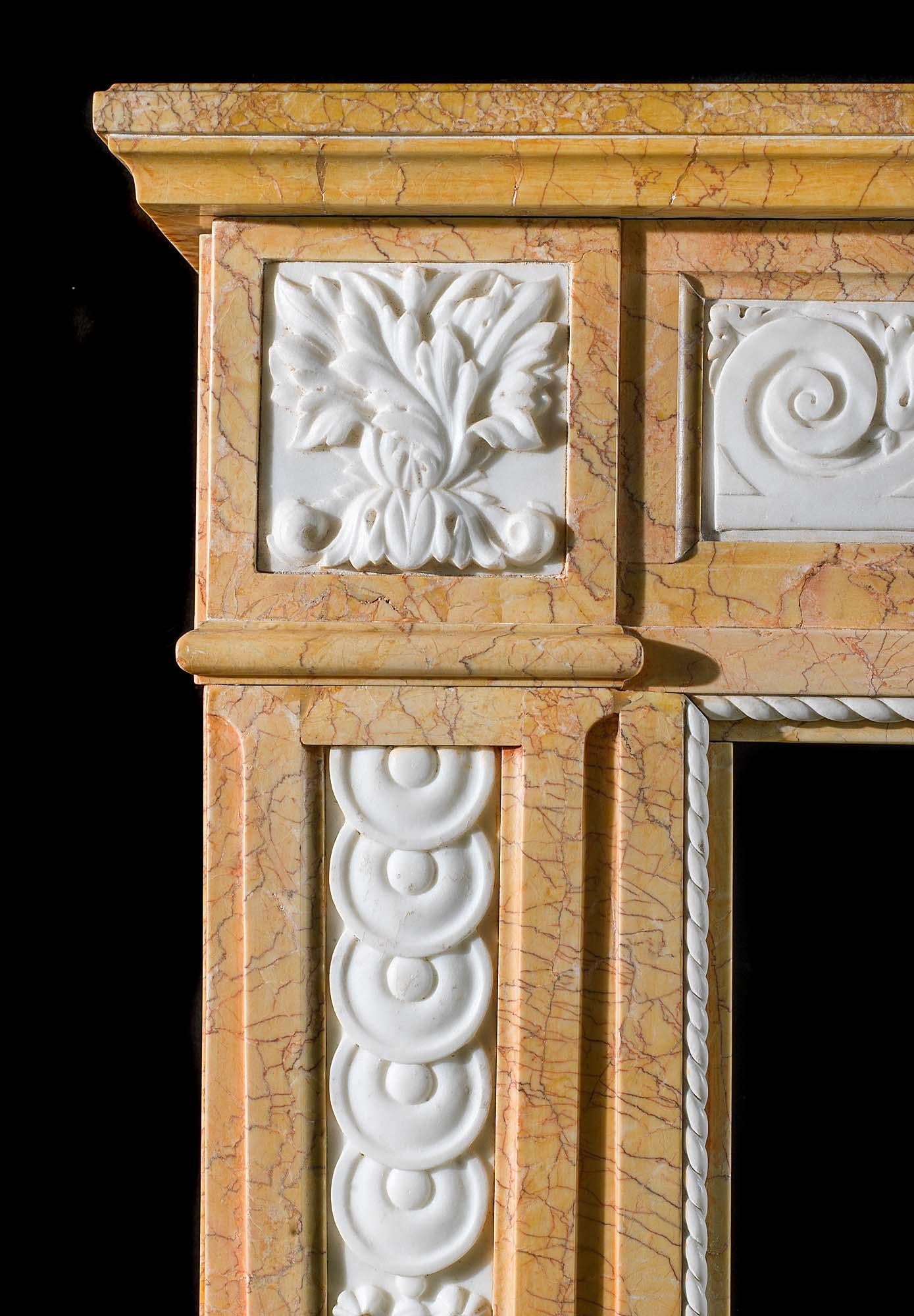 Antique Chimneypiece Carved in Statuary and Crema Valencua Marble In Good Condition In London, GB