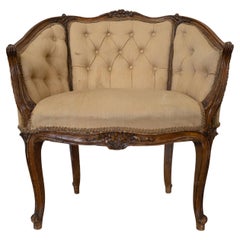 Louis XVI Antique Design French Carved Walnut Buttonback Love Seat