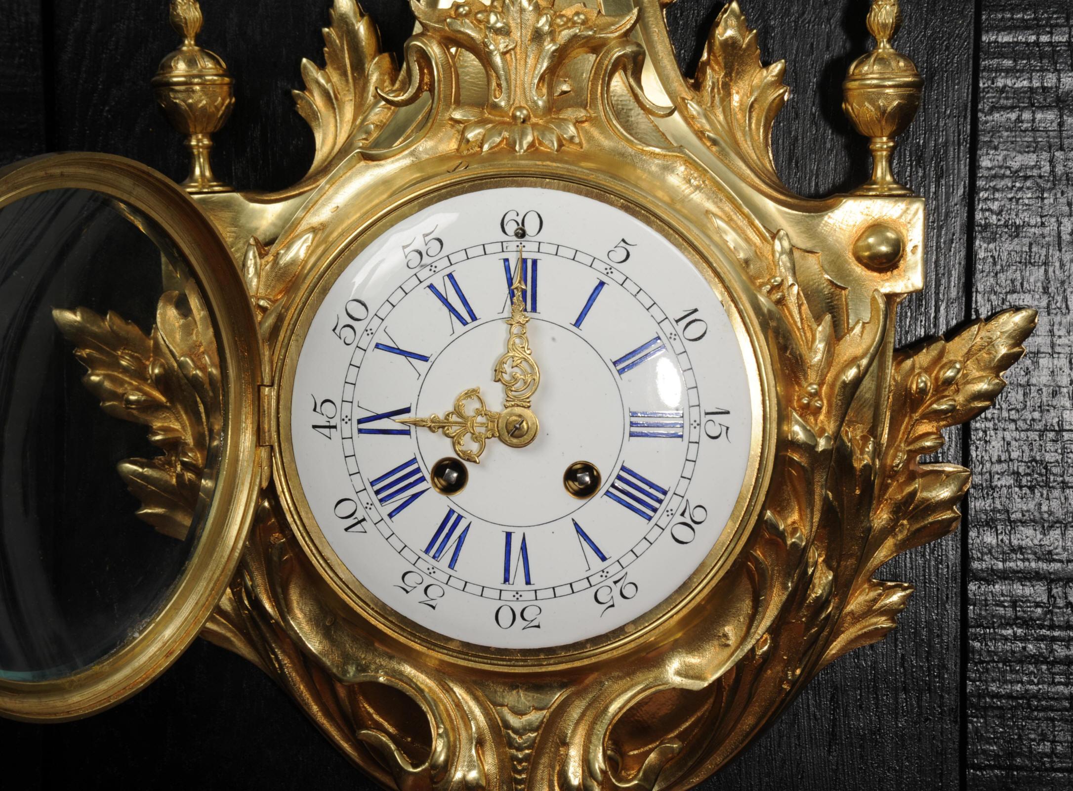 Louis XVI Antique French Gilt Bronze Cartel Wall Clock 6