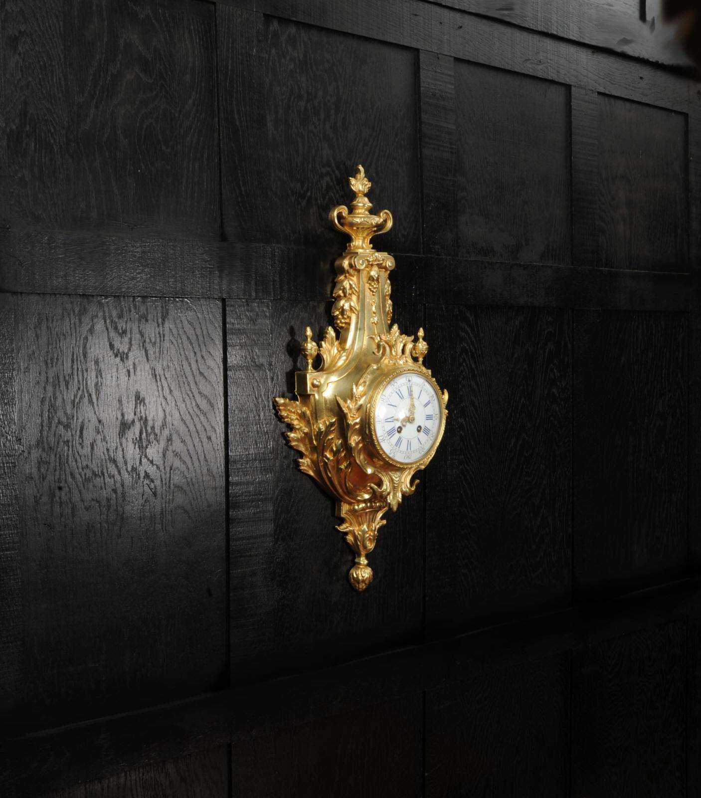 Louis XVI Antique French Gilt Bronze Cartel Wall Clock For Sale 1