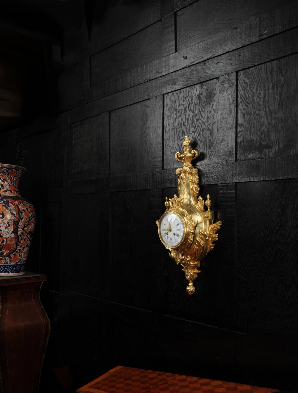 Louis XVI Antique French Gilt Bronze Cartel Wall Clock For Sale 2