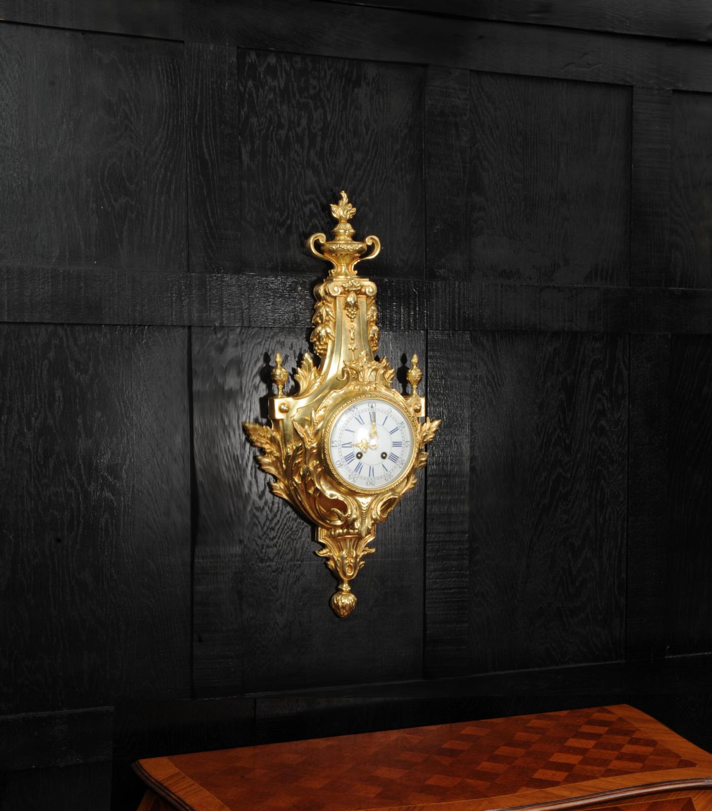 Louis XVI Antique French Gilt Bronze Cartel Wall Clock For Sale 3