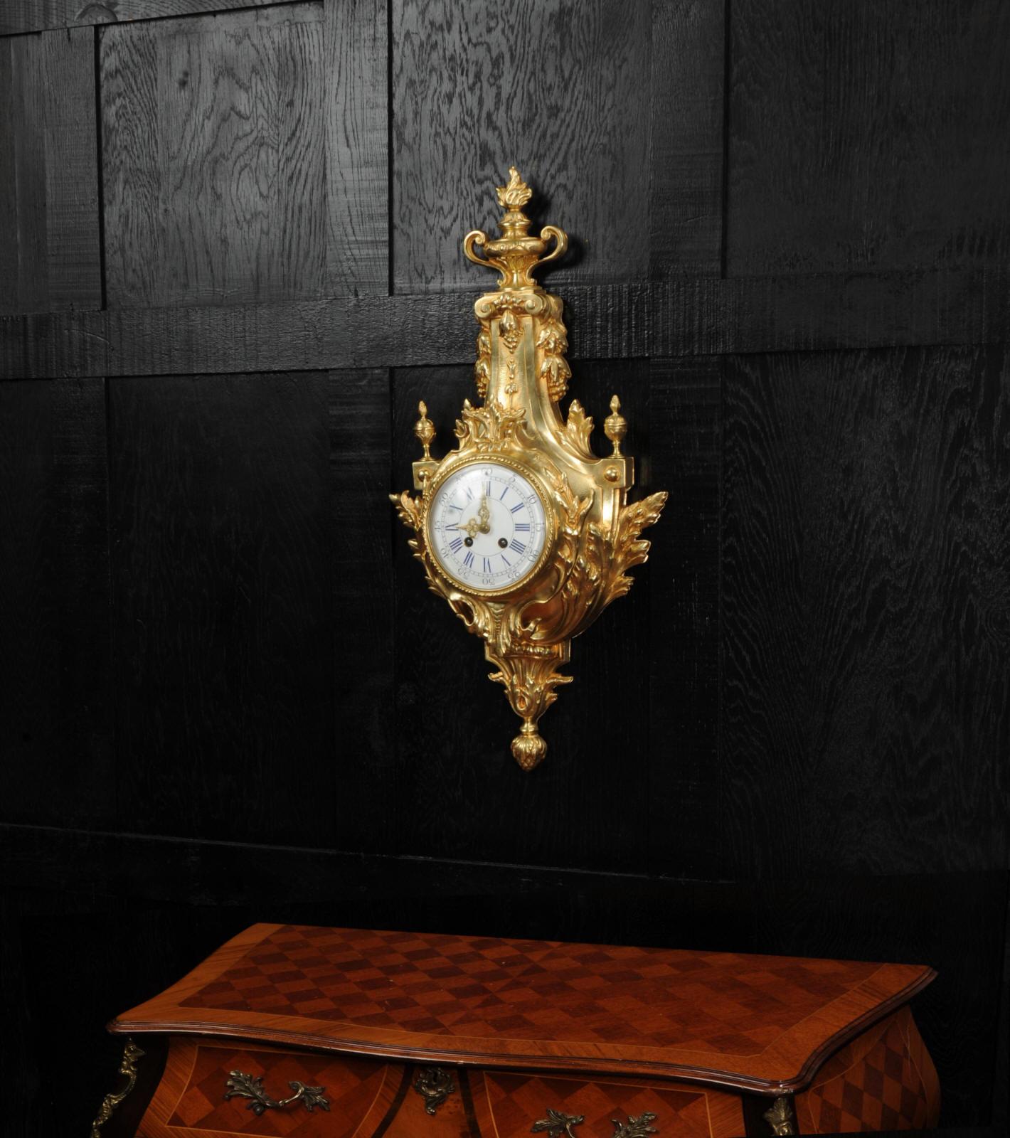 Louis XVI Antique French Gilt Bronze Cartel Wall Clock For Sale 4
