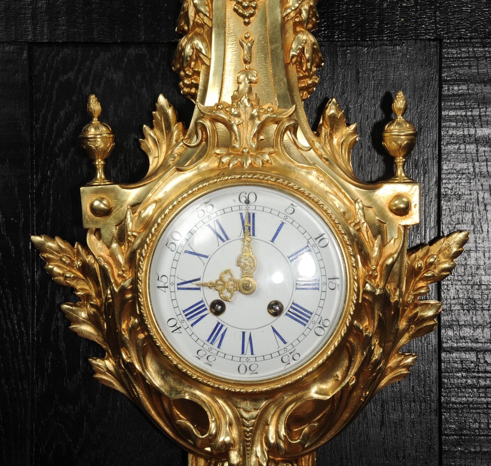 Louis XVI Antique French Gilt Bronze Cartel Wall Clock 5