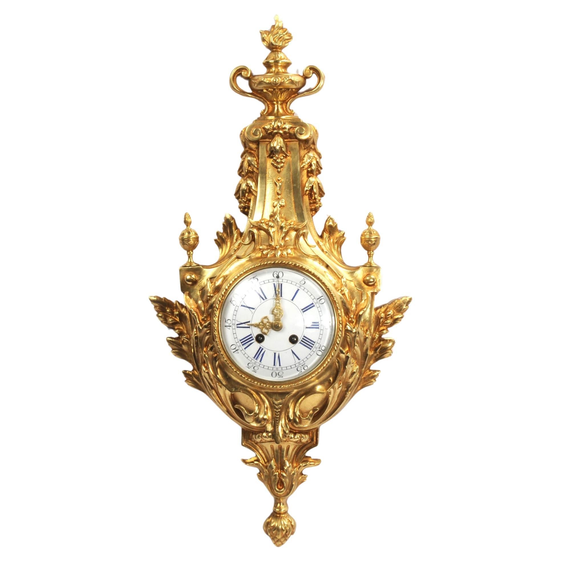 Louis XVI Antique French Gilt Bronze Cartel Wall Clock