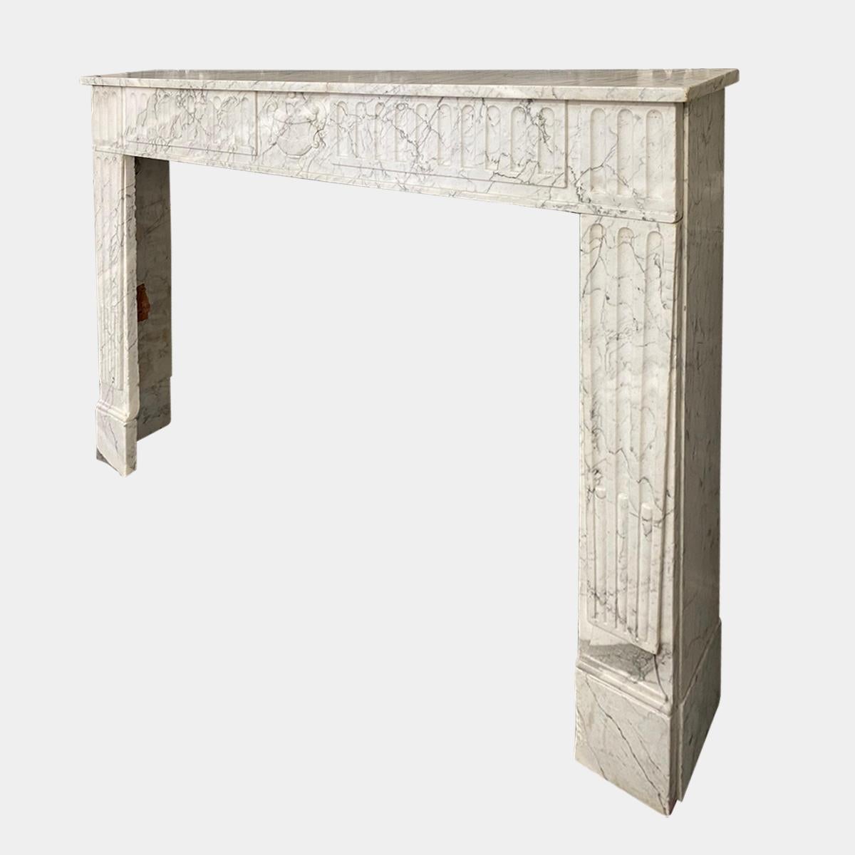 French Louis XVI Antique Marble Fireplace Mantel For Sale