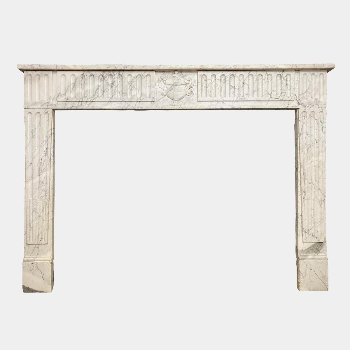 Carved Louis XVI Antique Marble Fireplace Mantel For Sale