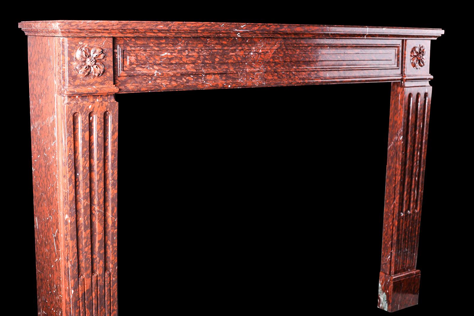 Hand-Carved Louis XVI Antique Regency Chimneypiece in Griotte Rouge Marble For Sale