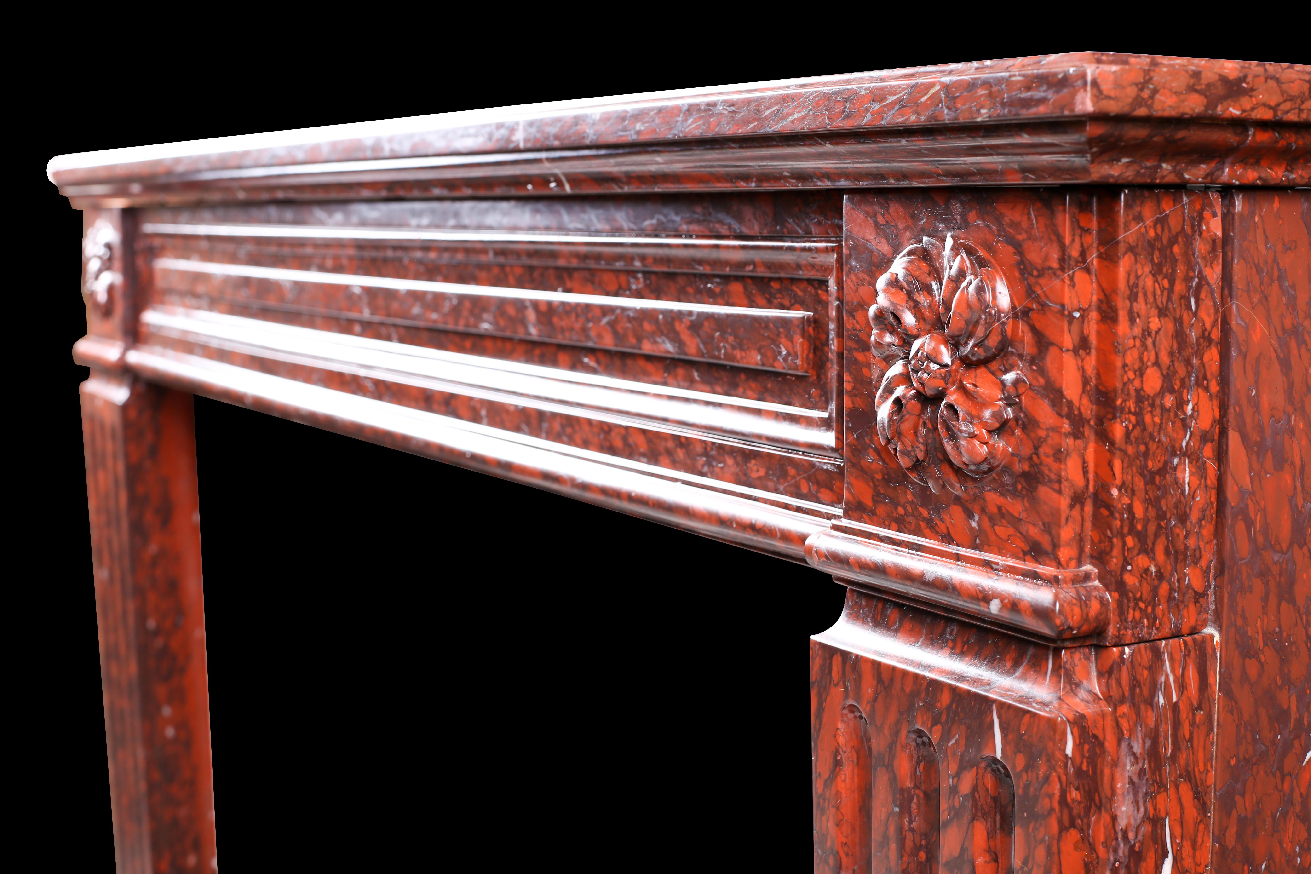 19th Century Louis XVI Antique Regency Chimneypiece in Griotte Rouge Marble For Sale