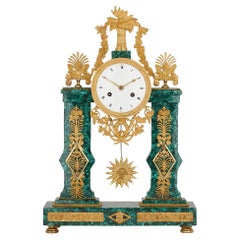 Louis XVI Architectural Gilt Bronze and Malachite Clock