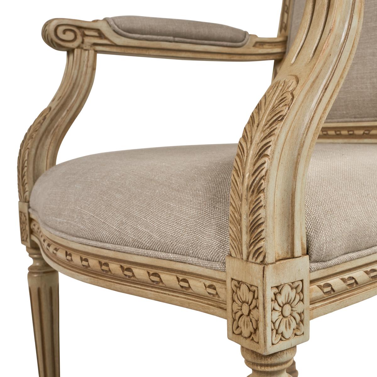 Louis XVI Arm Chair in Piet Performance Linen For Sale 4