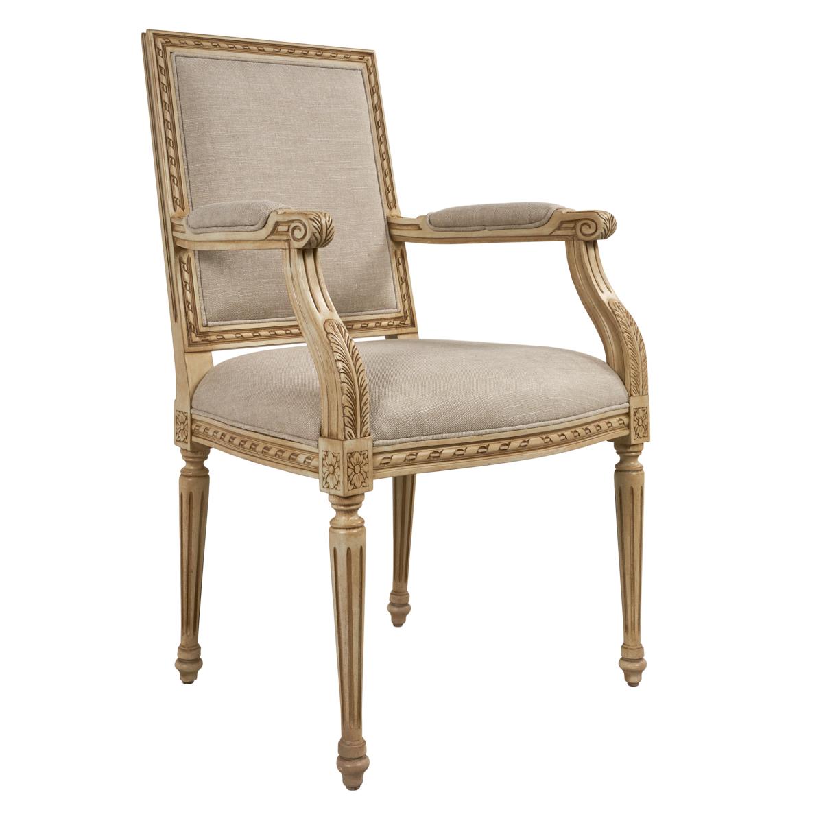 Der Louis XVI-Stuhl hat eine klassische, zeitlose Silhouette mit einem handgeschnitzten Rahmen aus europäischem Buchenholz und kannelierten Beinen.

Seit der Gründung von Schumacher im Jahr 1889 ist unser Familienunternehmen ein Synonym für Stil,