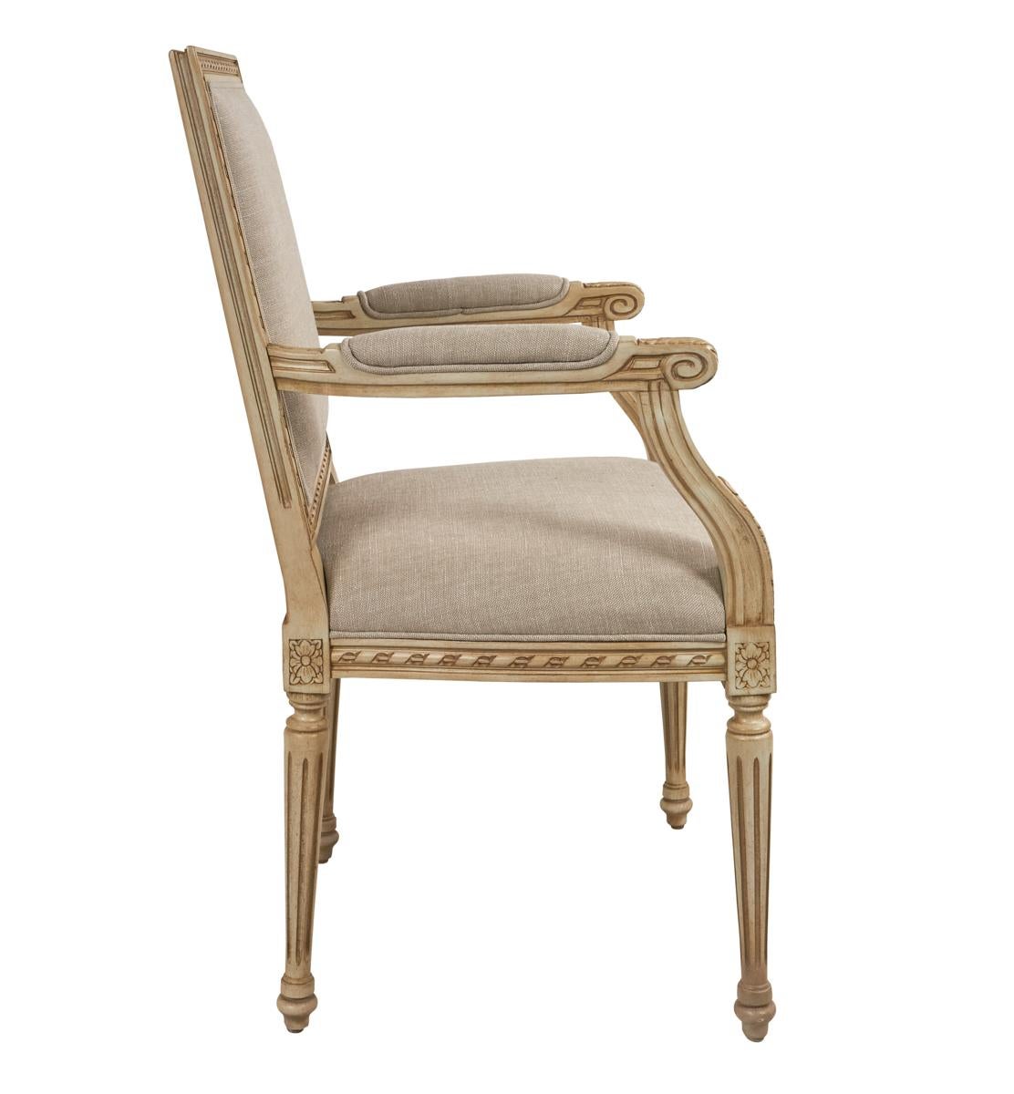 North American Louis XVI Arm Chair in Piet Performance Linen For Sale