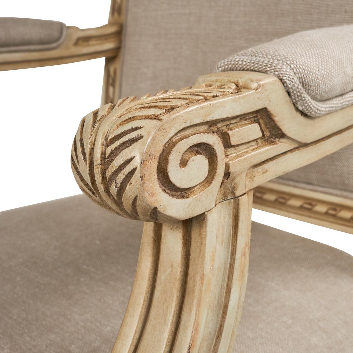 Contemporary Louis XVI Arm Chair in Piet Performance Linen For Sale