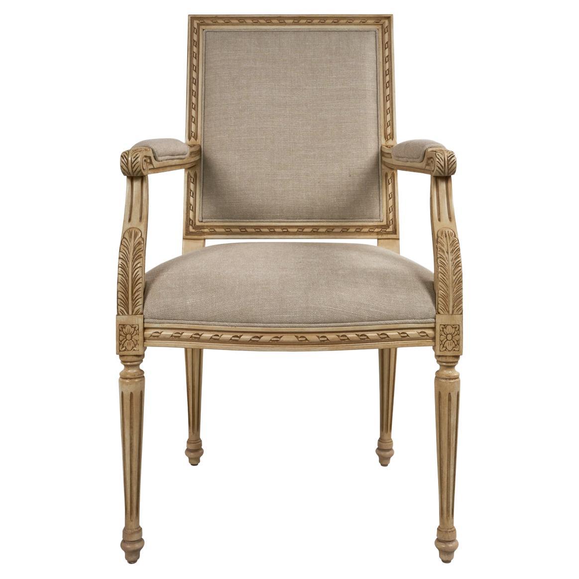 Louis XVI Arm Chair in Piet Performance Linen For Sale
