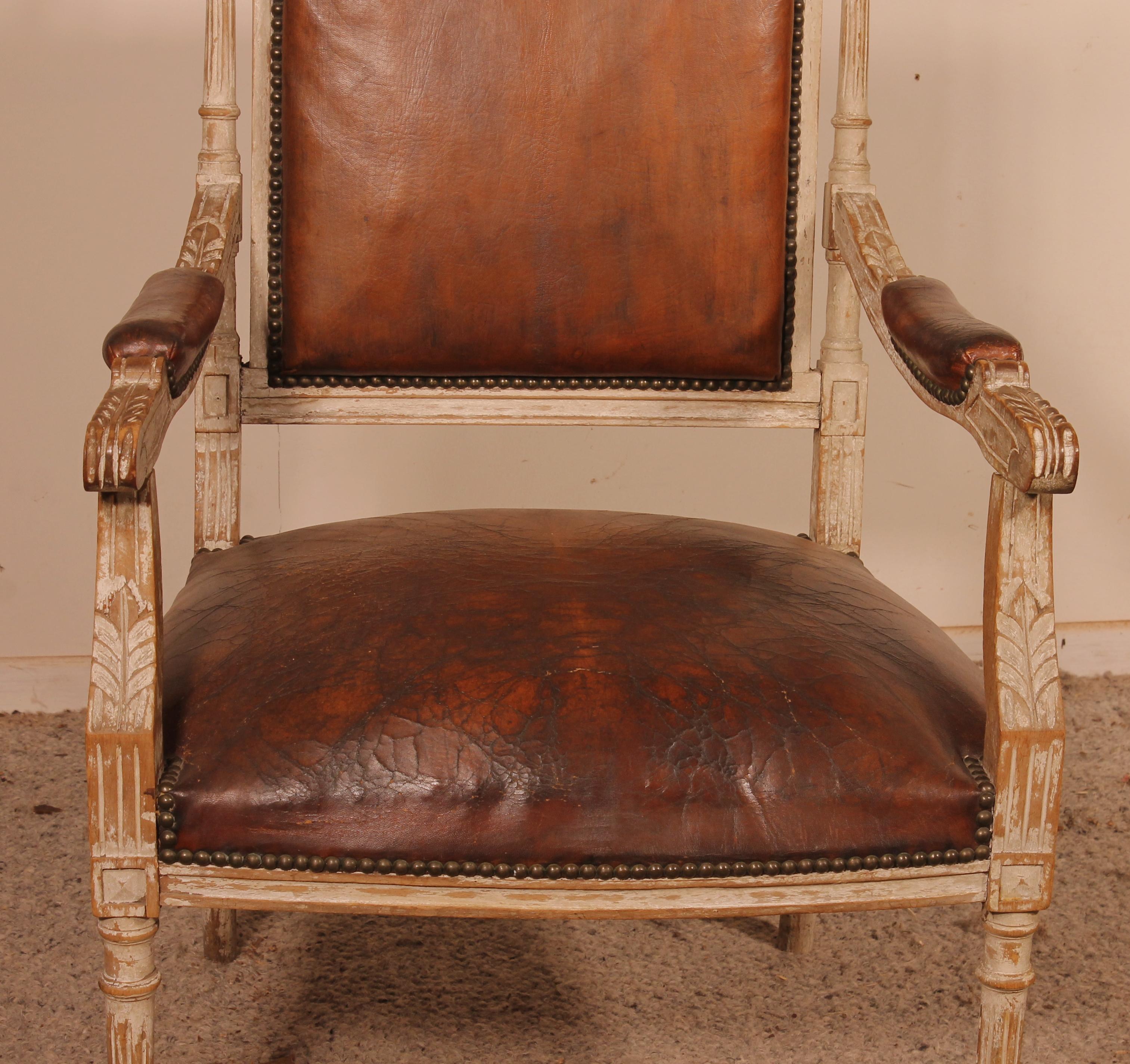 French Louis XVI Armchair in Polychrome Wood, 18th Century For Sale