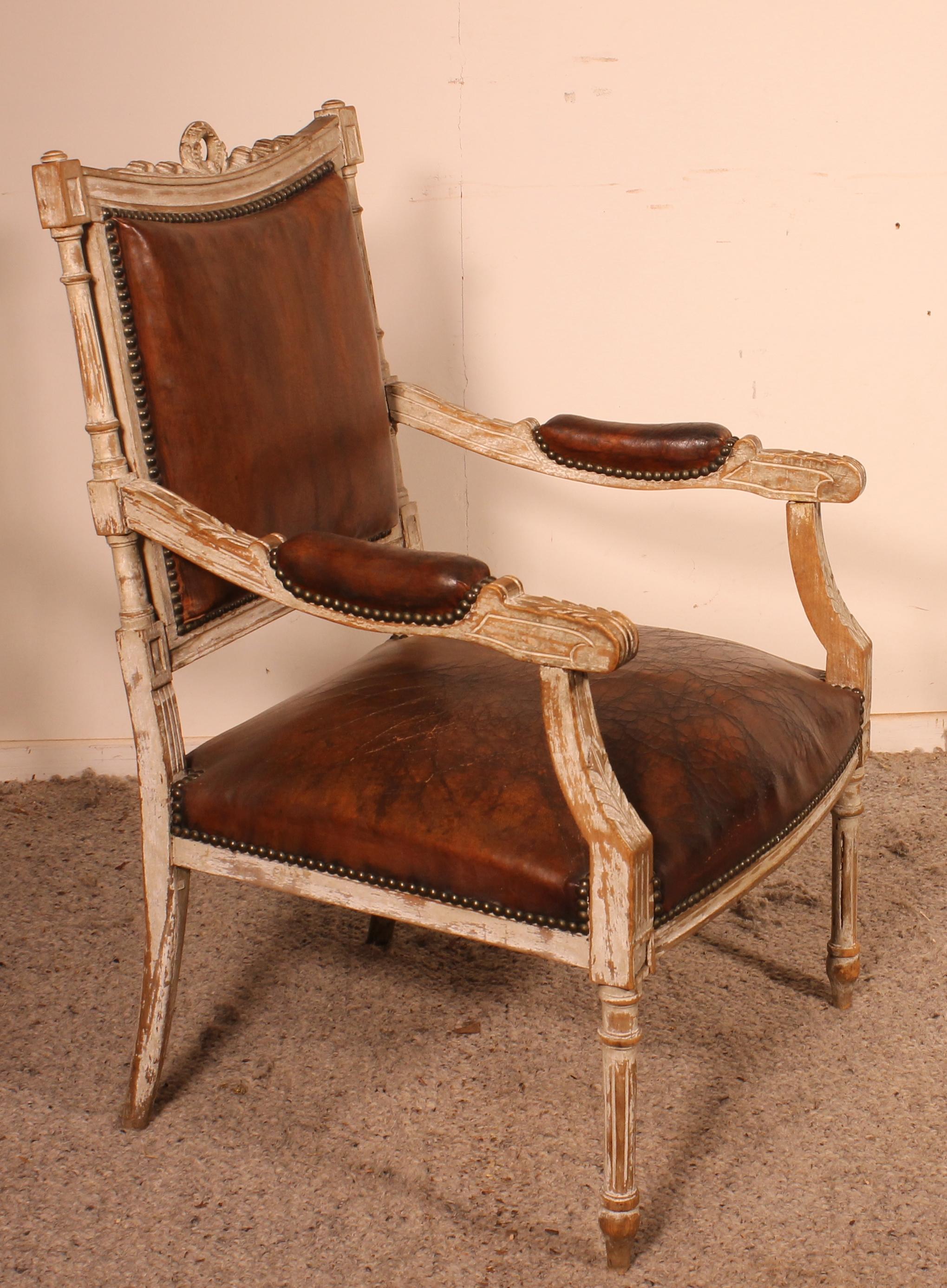 Louis XVI Armchair in Polychrome Wood, 18th Century In Good Condition For Sale In Brussels, Brussels