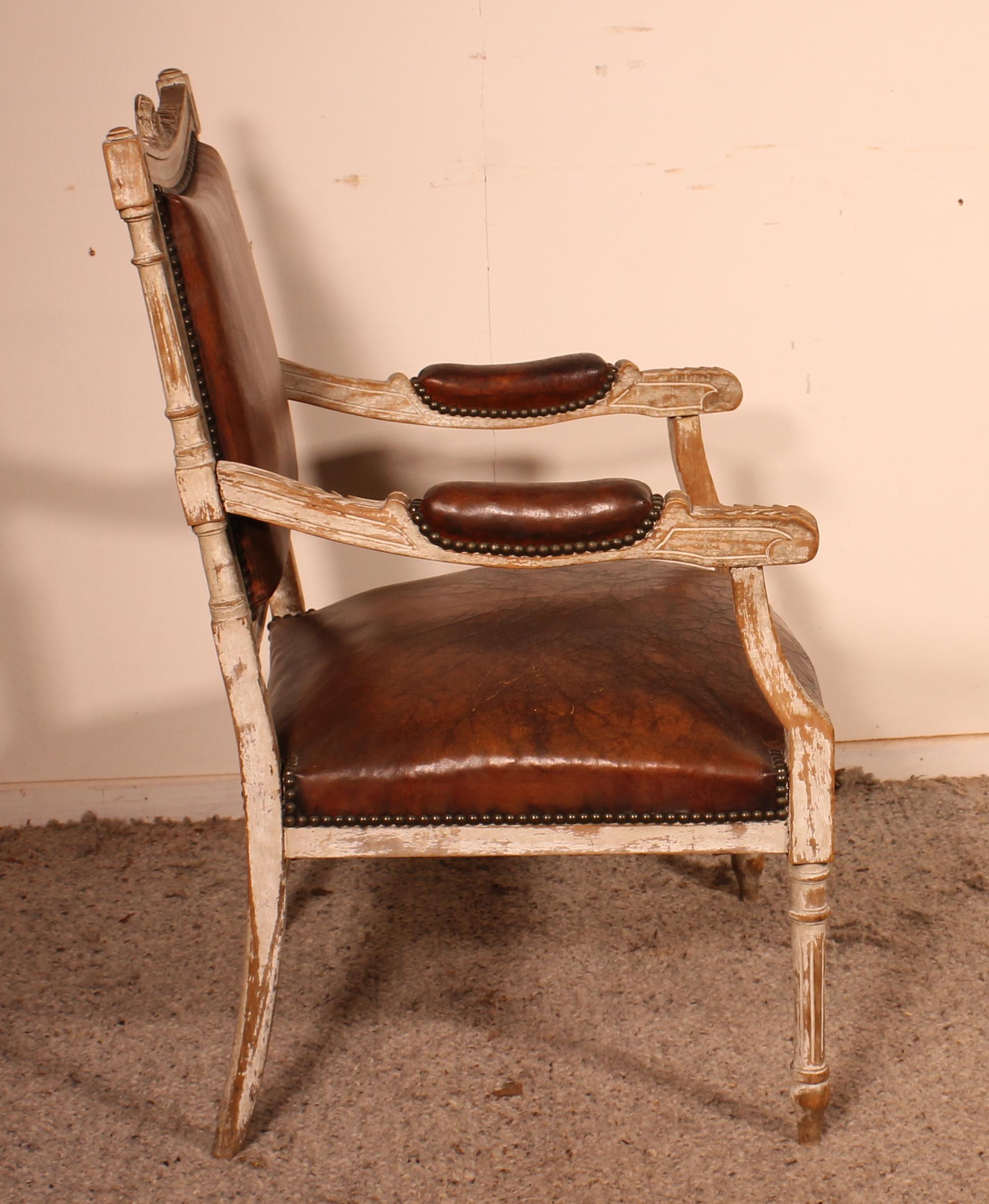 Giltwood Louis XVI Armchair in Polychrome Wood, 18th Century For Sale