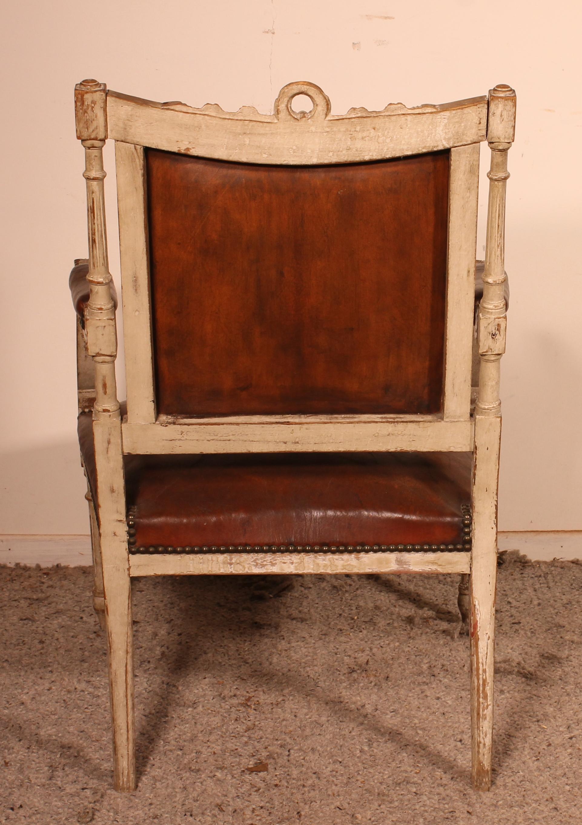 Louis XVI Armchair in Polychrome Wood, 18th Century For Sale 2