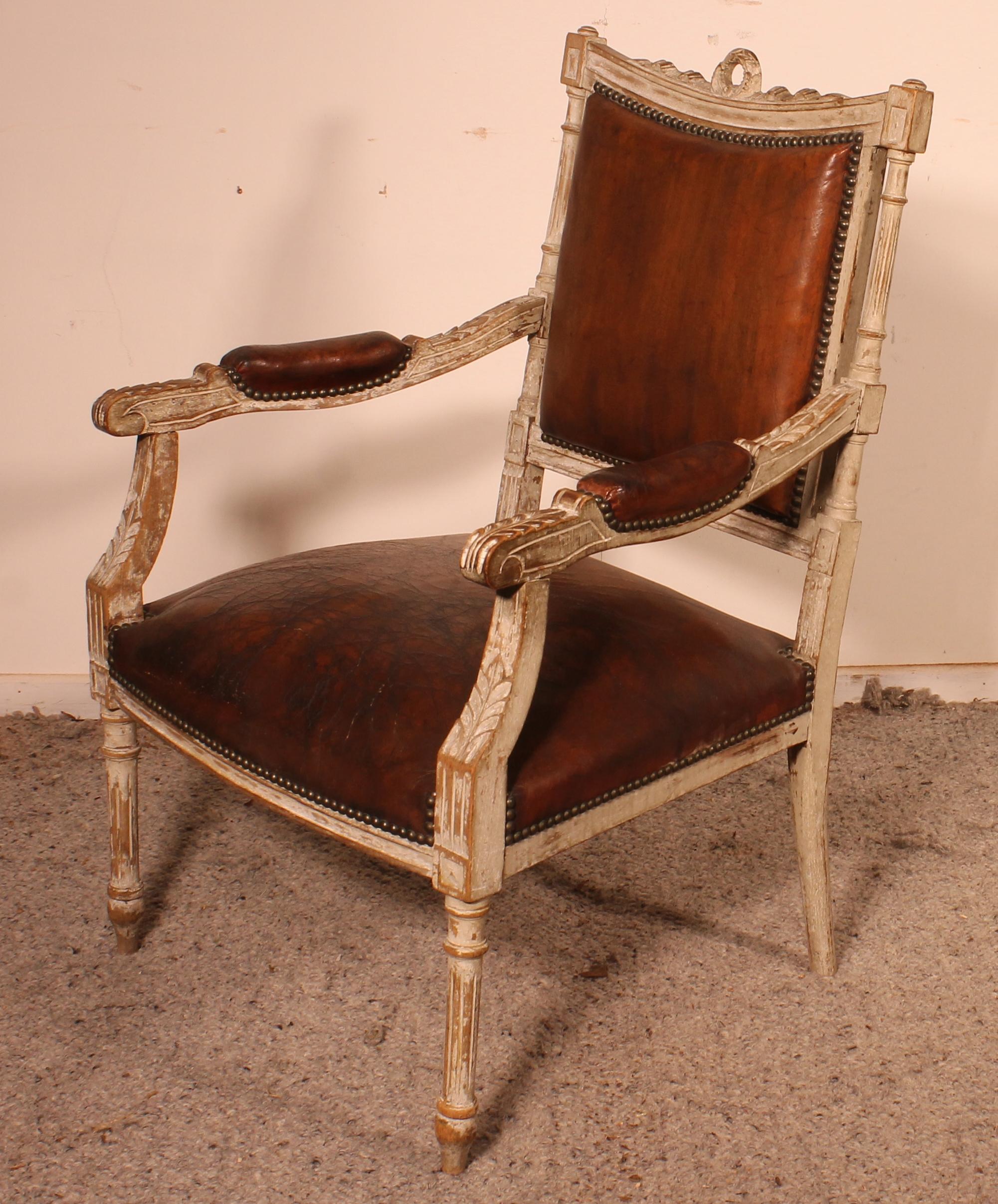 Louis XVI Armchair in Polychrome Wood, 18th Century For Sale 4