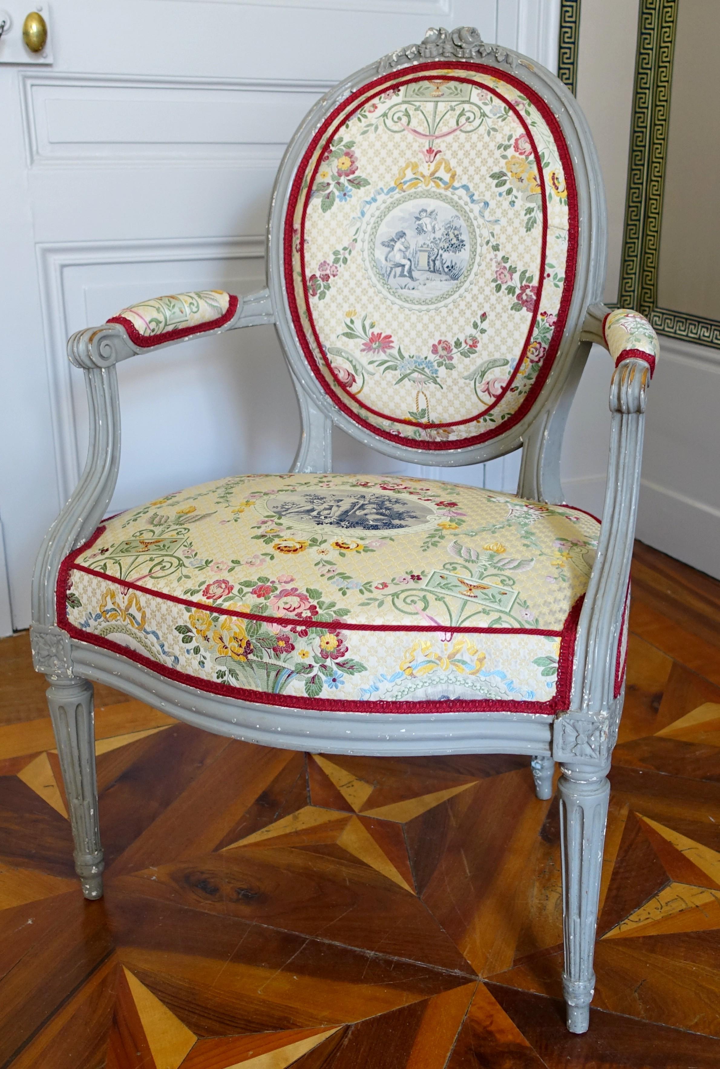 Francese Poltrona Luigi XVI - timbro di Claude I Sené II - XVIII secolo in vendita