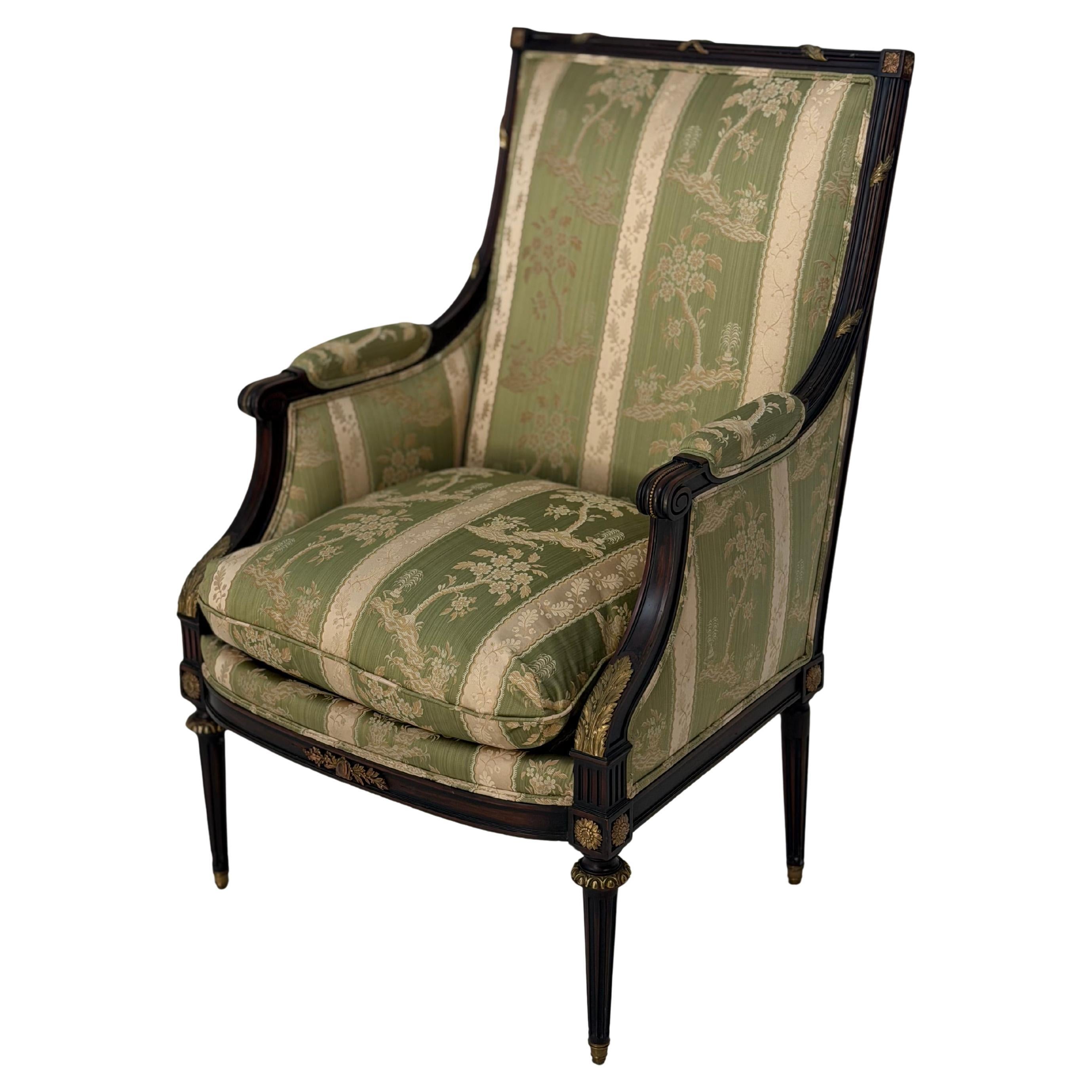 Louis XVI Armchair with Period Silk and Bronze Mounts, 1920s