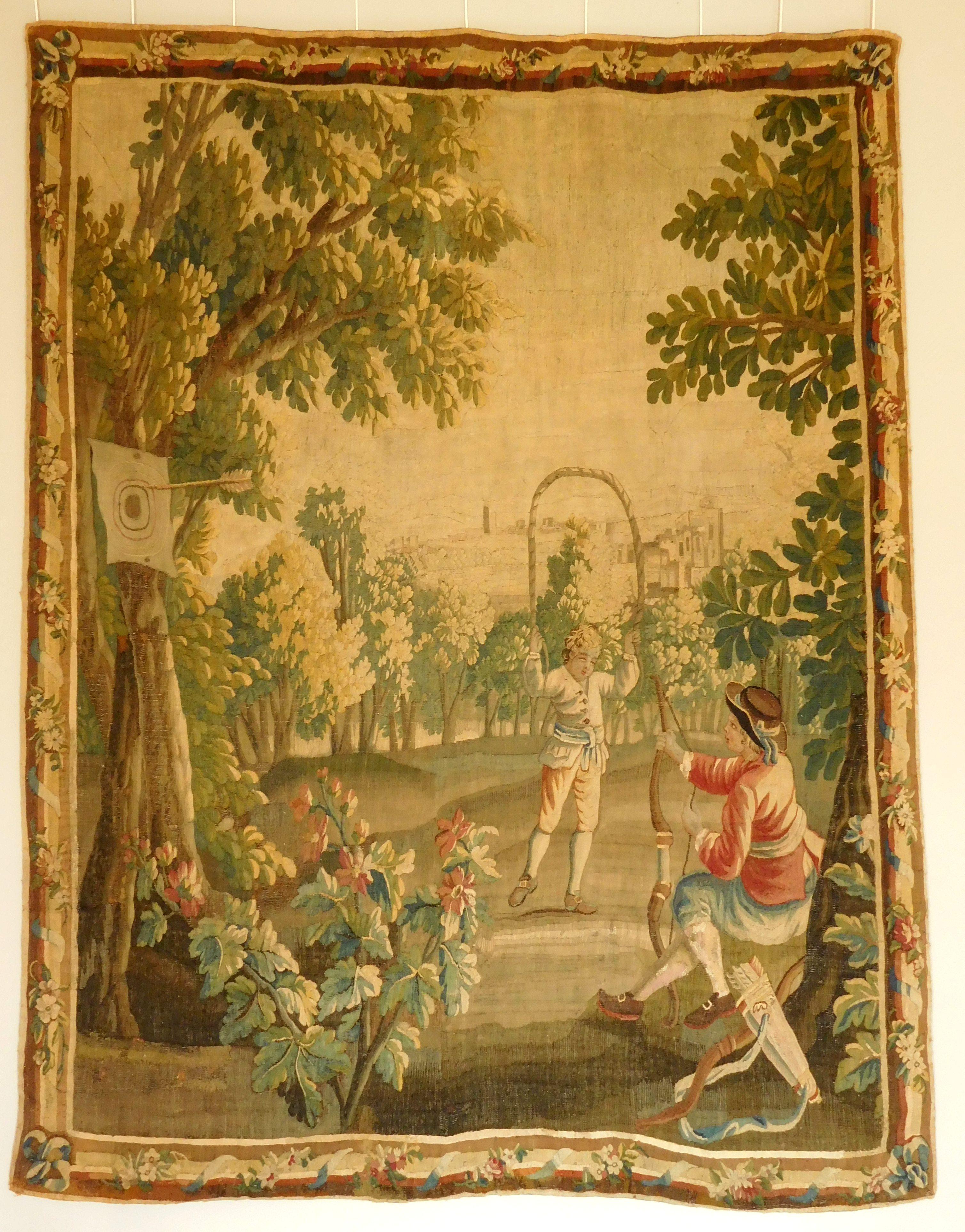 Aubusson-Wandteppich aus Wolle und Seide im Stil Louis XVI., 18. Jahrhundert: Spiel im Park im Angebot 14