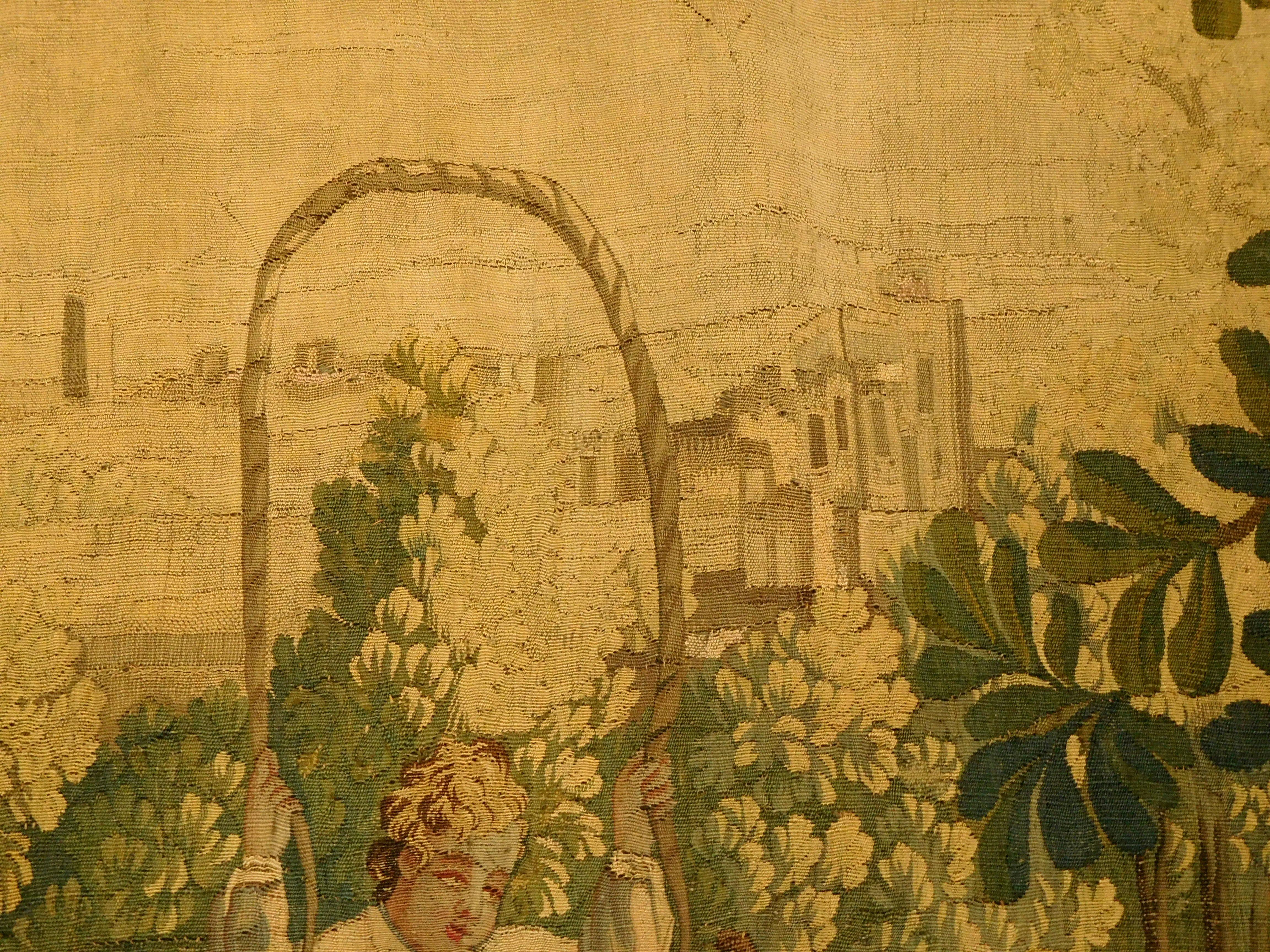 Aubusson-Wandteppich aus Wolle und Seide im Stil Louis XVI., 18. Jahrhundert: Spiel im Park im Angebot 3