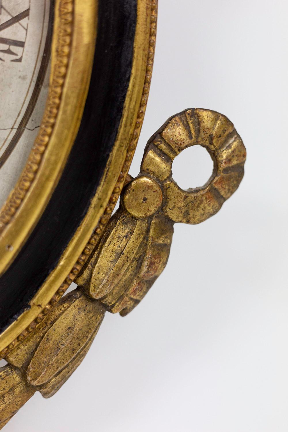 French Louis XVI Barometer in Black Lacquered Wood and Gilt Stucco, 18th Century