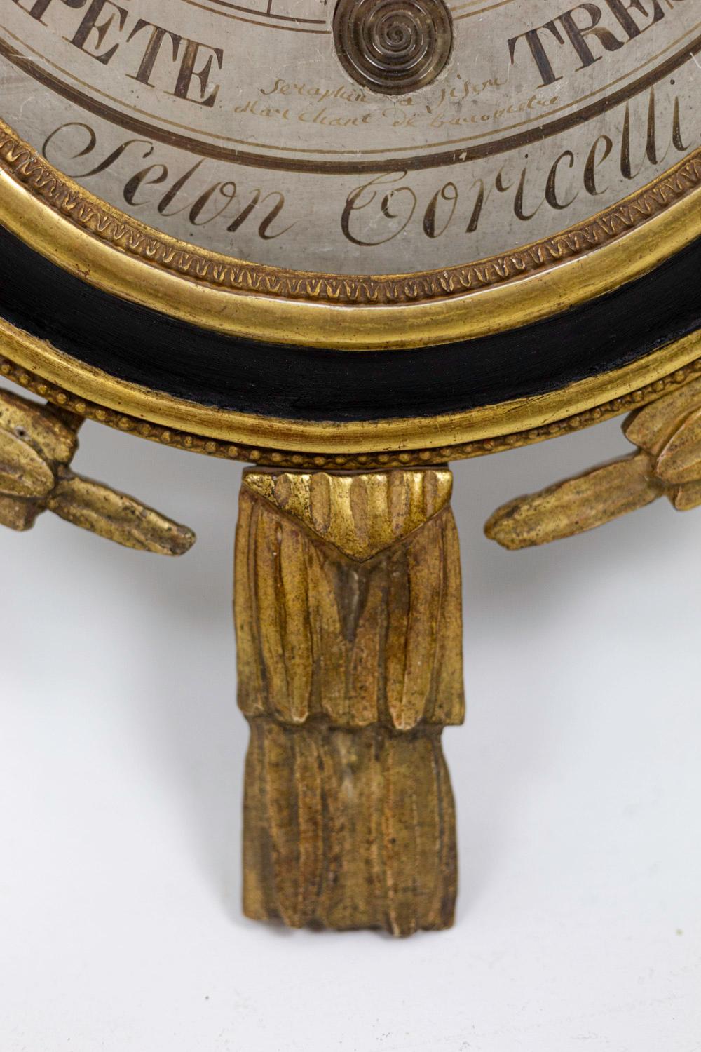 Louis XVI Barometer in Black Lacquered Wood and Gilt Stucco, 18th Century In Good Condition In Saint-Ouen, FR