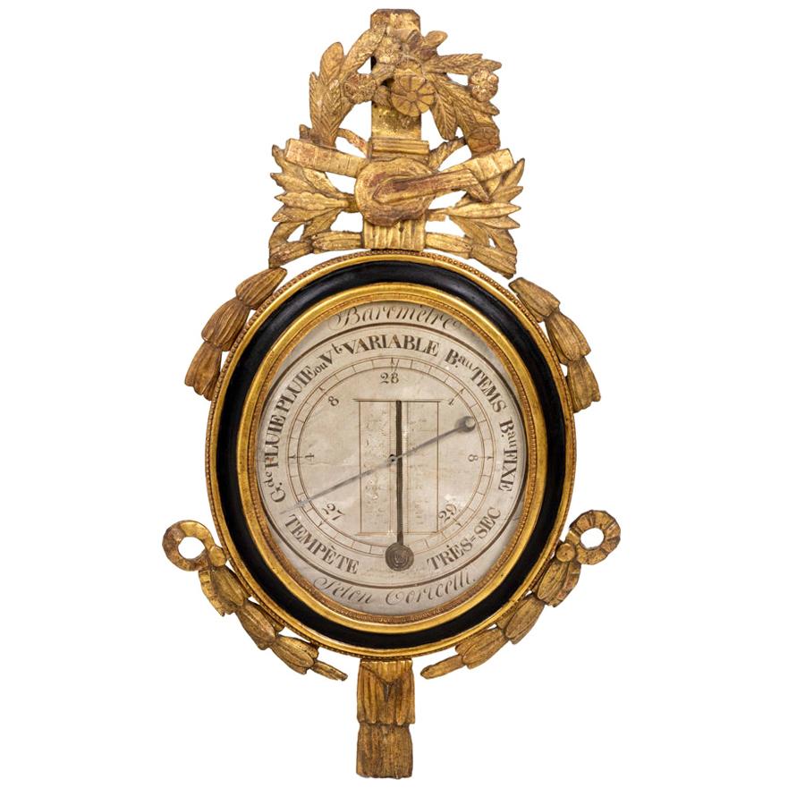 Louis XVI Barometer in Black Lacquered Wood and Gilt Stucco, 18th Century
