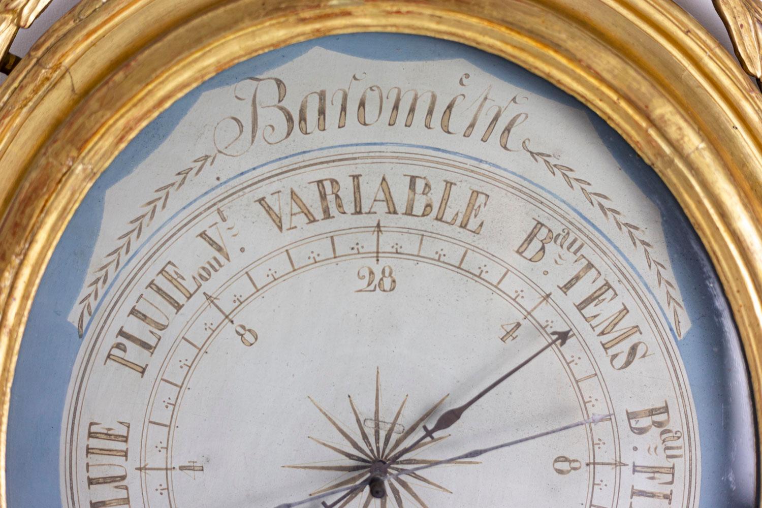 European Louis XVI Barometer in Giltwood, End of the 18th Century