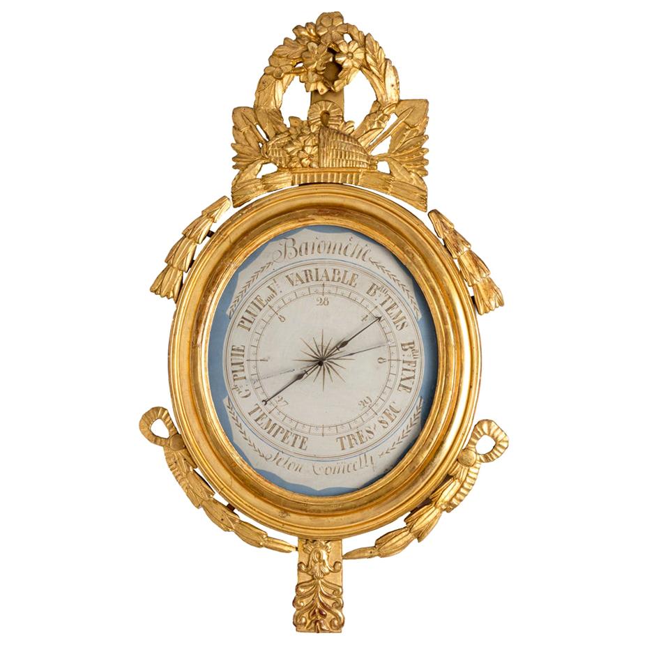 Louis XVI Barometer in Giltwood, End of the 18th Century