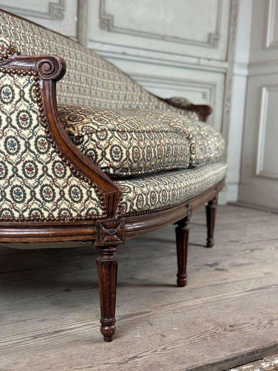 Banco cesto Luis XVI de haya tallada sobre 7 pies Siglo XVIII Madera en venta