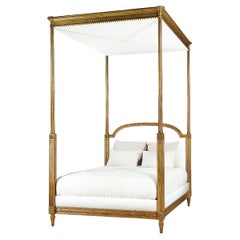 Louis XVI Bed from 18th Century with Posts, Canopy & Carved Frame