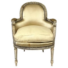 Used Louis XVI "Bergère" Armchair with Cream Silk Upholster Late 18th Century