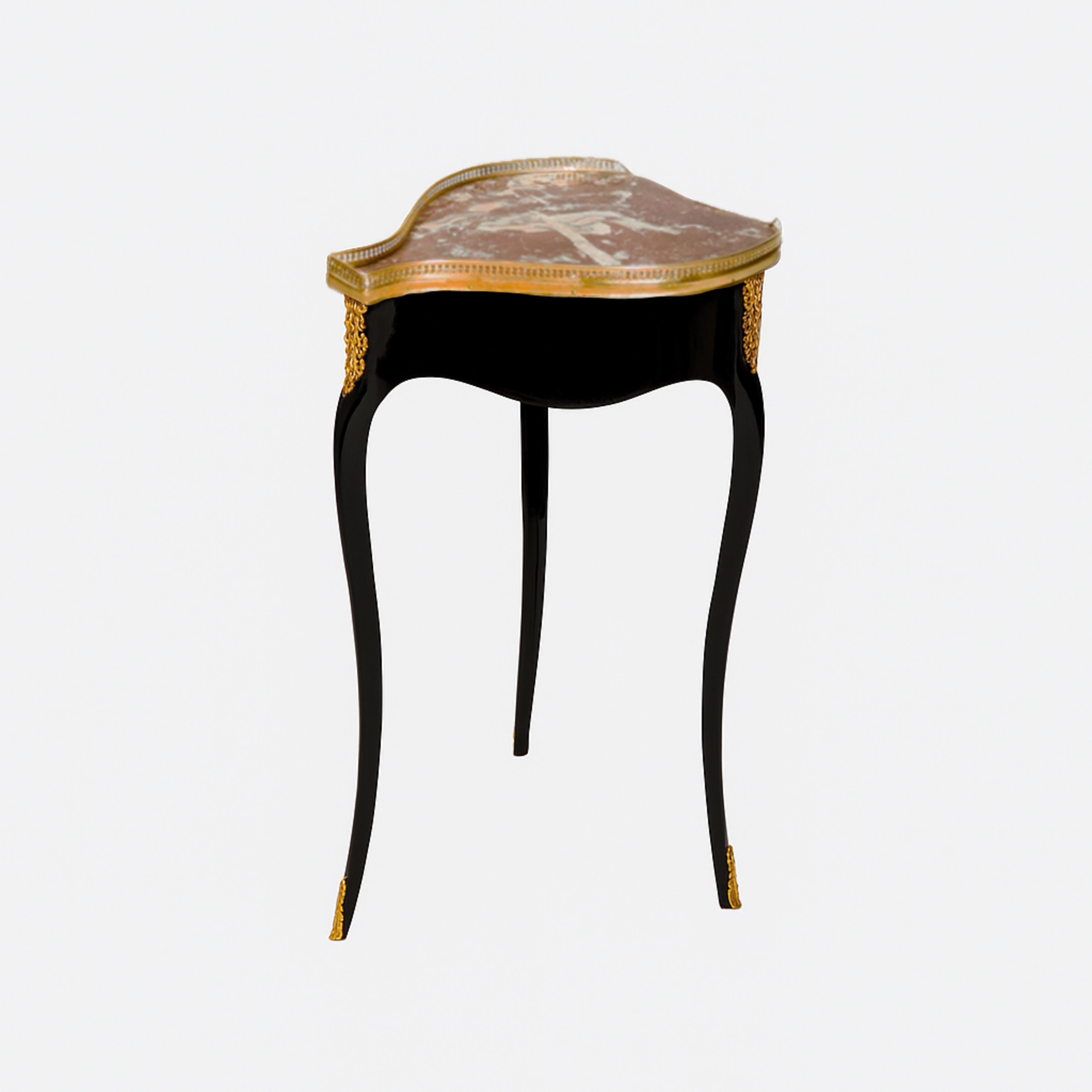 Table Guéridon Louis XVI en laque noire et marbre de noyer, fin du XIXe siècle Bon état - En vente à Lisbon, PT