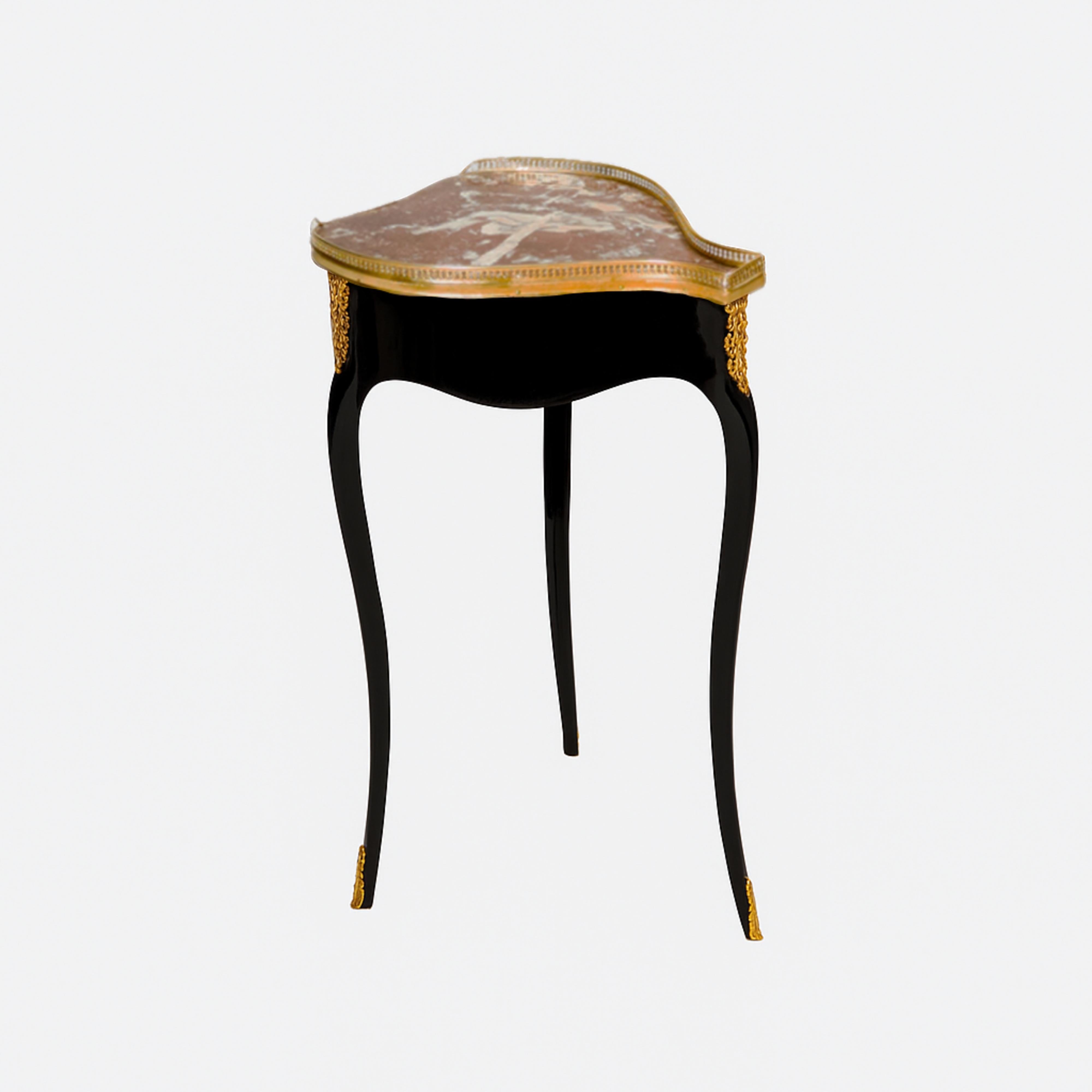 Laiton Table Guéridon Louis XVI en laque noire et marbre de noyer, fin du XIXe siècle en vente